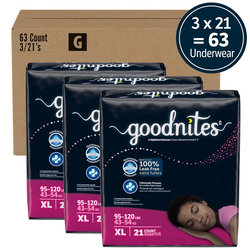 Goodnites Girls' Nighttime Bedwetting Underwear, Size Extra Large (95-120 lbs),