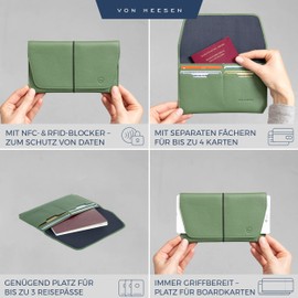 VON HEESEN Leather Passport Holder with RFID Protection - Passport Case Made of Genuine Leather - Passport Organiser for Style-Conscious Men and Women, Green, Landscape