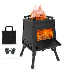 Camping Wood Stove, Portable Wood Burning Stove, Outdoor Camp Tent Heater, Small Stove with Carrying Bag, for Backpacking Cooking Heating Picnic hiking BBQ Travel RV
