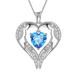 Aurora Tears Love Heart Wings Pendant Necklaces 925 Sterling Sliver Blue Cubic Zirconia Heart Jewelry for Women DP0344W