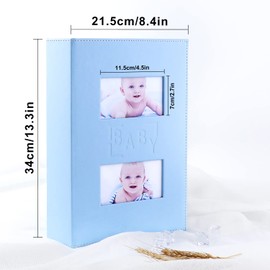 Ywlake Baby Photo Album 4x6 300 Pocket Pictures, Leather Cover Newborn Shower Boy Bebe Album Holds 300 Horizontal Photos Blue