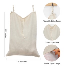 HSOFTIFY Linen Hanging Laundry Bag, Over The Door Laundry Hamper for Dirty Clothes, Drawstring Closure with Bottom Zipper, Linen