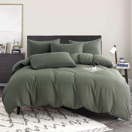 Jane Yre Dark Green Twin Duvet Cover, 100% Washed Microfiber 3-Piece Set - 1 Duvet Cover + 2 Pillowcases with Zipper Closure, Soft, Comfy (Dark Green, Twin)