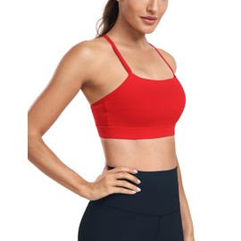 HeyNuts to Freest Y Back Sports Bras for Women Spaghetti Thin Strap Workout Bras Wirefree Padded Racerback Yoga Bras with Removable Pads Medium Impact True Red S
