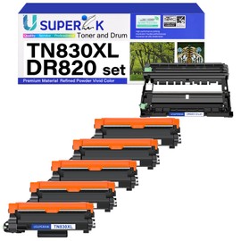 USUPERINK Compatible for Brother TN830XL TN830 TN-830 Toner Cartridge & DR830 Drum Unit Set use in HL-L2460DW HL-L2480DW HL-L2400D HL-L2405W MFC-L2820DW DCP-L2640DW Laser Printer (1 Drum,5 Toner)