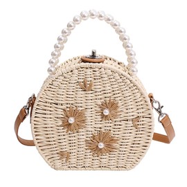 Straw Bag Handbag Shoulder Bag Summer Woven Cute Purses Vacation Beach Purse Crossbody Bag Rattan Bag (Beige)