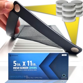 Powerful Magnetic Vent Screen Mesh Covers (3-Pack) That Will Never Move or Fall - for Floor, Wall & Ceiling Registers of Width 5" to 6", Length 11" to 12" - Super Strong Neodymium Magnets | Black