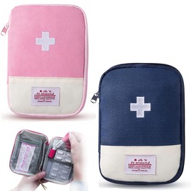 AFCJLTO 2 Stück Reiseapotheke Tasche, Medikamententasche, Mini Erste Hilfe Tasche Leer Medizin Aufbewahrungstasche Tragbar Medikamententasche für Schule Büro Outdoor Reisen(Marineblau, Rosa)