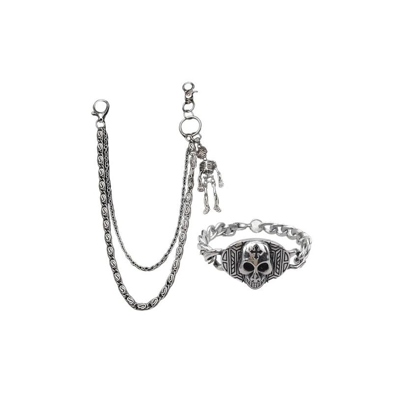 AMZNEVO Punk Skeleton Jean Chain and Bracelet Set, Pant Chain