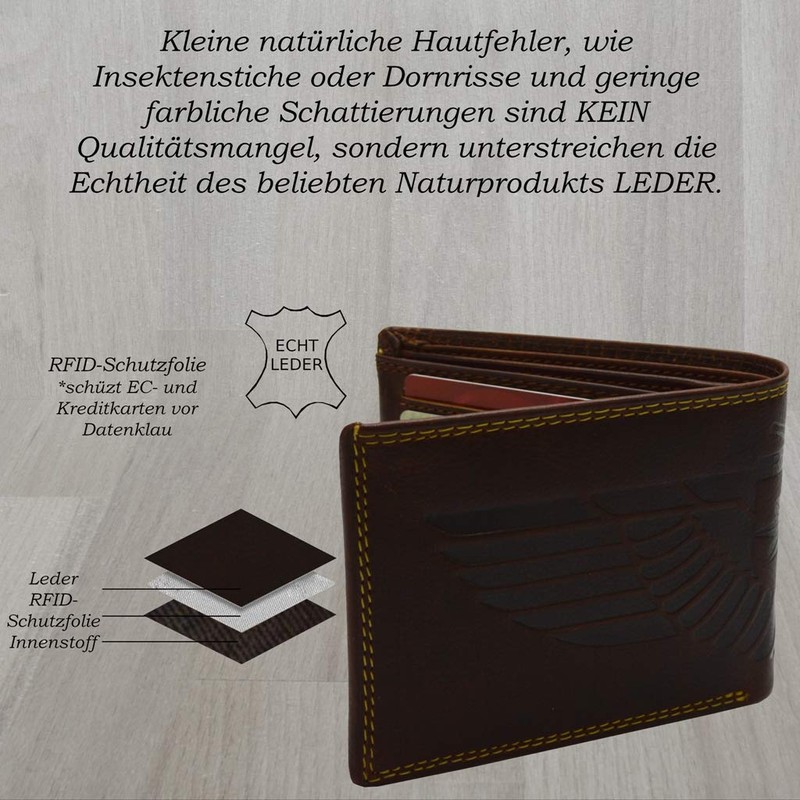 flevado Wild Adler Biker Wallet Full Leather Men's RFID Protection