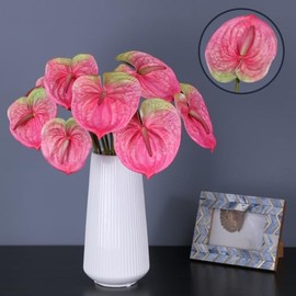 NatureMan 8 PCS 24inch Artificial Anthurium Lily Flowers Permanent Flower for Home Decoration Bouquet and Green Leaf,Wedding Festival Decoration Flower Arrangement(Pink)
