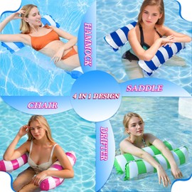 OUTOORY 4 Pack Pool Floats Adults, 4-in-1 Multi-Portable Water Floats for Adults, PVC Water Hammock Lounge Floaties