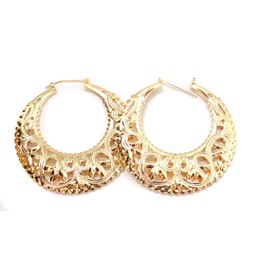 Large Hoop Earrings Filigree Puffed Hoop Earrings Gold or Silver Tone 3 Inch Hoops (gold)