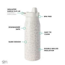 Simple Modern Filtered Water Bottle | Insulated Stainless-Steel Carbon Filter Travel Water Bottles | Reusable for Clean Drinking Water On The Go | 34oz, Cream Leopard