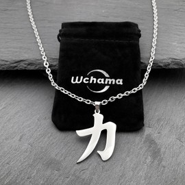 Japanese Strength Kanji Symbol Chinese Character Good Luck Charm Pendant Necklace Custom Stainless Steel Symbol Chain Necklaces Japan Jewelry for Women Men Biker Meaningful Cool Gifts