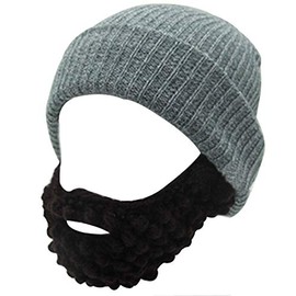 LerBen Men Women Beard Hats Warm Winter Knitted Beanie Caps Ski Hat Light Gray