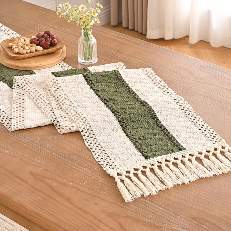Aisybaklyn Table Runner Green Autumn Decoration Wedding Decoration Rustic Boho