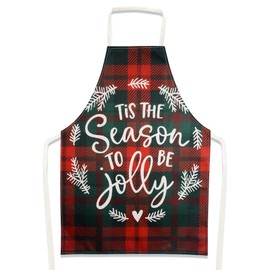 BETESSIN （55 x 78 cm） Merry Christmas Apron Plaid Tis The Season to Be Jolly Printed Funny Christmas Kitchen Aprons for Cooking Baking Party Men Women