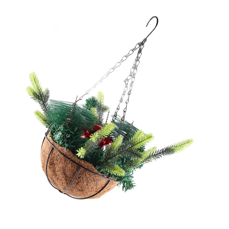 Artificial Christmas Hanging Basket Decorated with Pine Cones Ball Lights