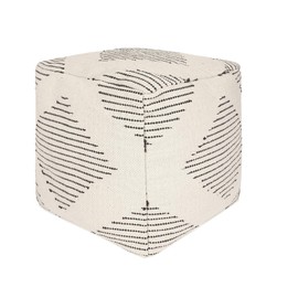 REDEARTH · Tufted Pouf Ottoman with Filler Textured Storage Cube Bean Bag Pouffe Footrest for Living Room, Bedroom, Nursery, Kidsroom; 100% Cotton (17.5"X17.5"X17.5", Loom Story 3 Natural Black)