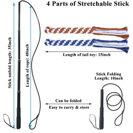 ASOCEA Flirt Pole for Dogs,Pet Extendable Teaser Wand Puppy Flirt Stick Pole with 2 Chasing Tail Interactive Toy for Small Medium Large Dogs Training Playing Exercise …