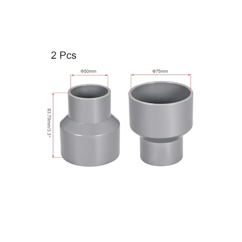 TOP-VIGOR 2Pcs PVC DWV Reducing Coupling, 50mm x 75mm Socket