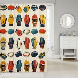 Feelyou Boys Girls Black American Football Bathroom Shower Curtain Set Rugby Sports Bath Curtain Ball Game Shower Curtain Kids Football Teens Bathroom Accessories 72"x72"
