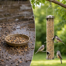 Large Capacity Transparent Bird Feeder with Stainless Steel Frame – Waterproof Automatic Bird Food Dispenser for Outdoor & Pet Birds