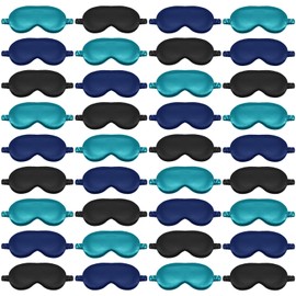 36 Pcs Silk Sleep Eye Masks Bulk Satin Eye Cover Blindfold Eyeshade with Adjustable Elastic Strap for Women Men Sleeping Travel Wedding Gift(Green, Navy Blue, Black)