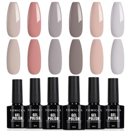 TOMICCA 6 Colours, UV Nail Varnish, Rose, Nude, Grey Set, Gel, Shellac Nail Varnish, Autumn Colours, Soak Off, UV/LED, Gift, for Nail Art Beginners, Salon, DIY at Home, 8 ml