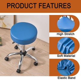 HAOYONG Bar Stool Cover Waterproof Round Seat Cushion Cover Stretch Barstool Slipcovers Set of 2 PU Leather Bar Chair Covers with Non Slip Bottom for Bar, Kitchen, Dining Room - Blue