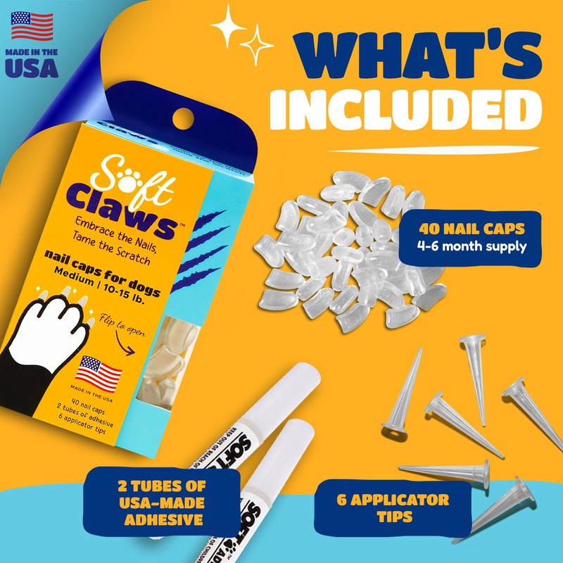 Soft Claws Dog Nail Caps, 40 Medium Nail Caps, Made