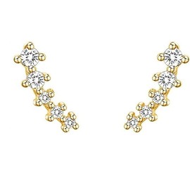 Climber Earring - Dainty Hammered Ear Crawler Simple Minimalist 925 Sterling Silver Ear Climbers, Medium, Sterling Silver, Cubic Zirconia