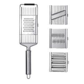 Vovenus 4 in 1 Multi-Purpose Vegetable Slicer, Stainless Steel Grater Cutter Shredder, Potato Slicer Vegetable Cutter, Hand-held Food Chopper for Vegetables, Fruits, 34.8x9.8x3.3cm, Silver