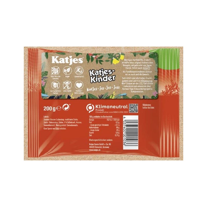 Katjes Kinder Cat Shaped Licorice Drops - Pack of 6