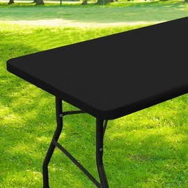 Smiry Rectangle Picnic Table Cloth, Waterproof Elastic Fitted Tablecloths for 4 Foot Tables, Washable Polyester Table Cover for Camping, Indoor and Outdoor (Black, 24"x48")