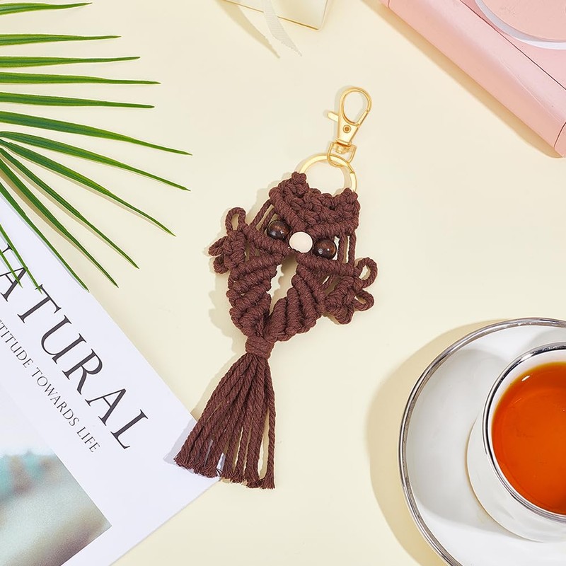 ACRNIGHEET 6PCS Owl Macrame Keychain Kit for Adults Beginners 6