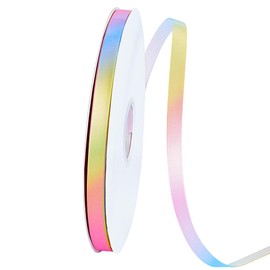 PH PandaHall 100 Yard Rainbow Ribbon Light Gradient Colours Ribbon 0.39" Satin Polyester Single Face Printed Ribbons for DIY Clothing Holiday Wedding Decor Gift Wrapping Bow Making
