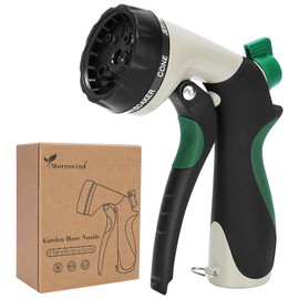 MORROWIND Garden Hose Nozzle, Heavy Duty Metal Water Nozzle with 8 Adjustable Spray Patterns, High Pressure Ergonomic Flow Control for Watering Plants, Lawns, Washing Cars, Pets, Black with Green