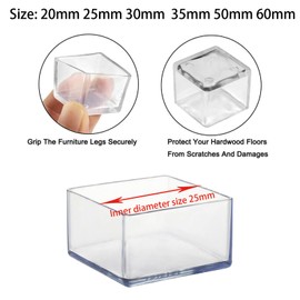 Leliafleury 10Pcs Rubber Leg Tips 60mm x 60mm Square Rubber End Caps Clear Chair Leg Covers Non-Slip Rubber Furniture Feet Replacement Tips for Tables Chairs Desks