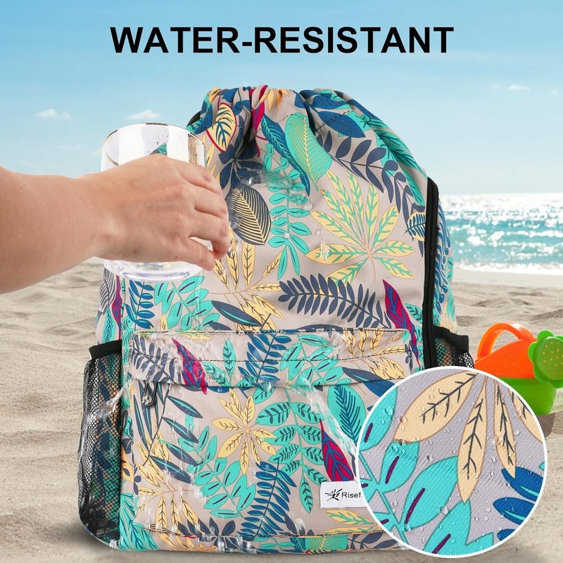 Risefit Drawstring Bag Waterproof Swim Bag Drawstring Gym Backpack Large