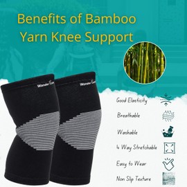 Wonder Care 2-Pack Bamboo Knee Compression Sleeve for Men and Women, Compression Knee Sleeve for Running, Volleyball, Gym Weightlifting Made from Bamboo Yarn, Perfect Knee Brace for Knee Pain and Enhanced Comfort - 1 Pair
