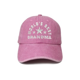 Enodtter World's Best Grandma Hat for Women, Christmas Birthday for Grandmother, Washed Pink Baseball Cap, World's Best Grandma (Washed Pink), One Size