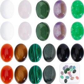 SUNNYCLUE 1 Box 20Pcs Stone Cabochons Flatback Natural Gemstone Cabochons Oval Cabochon 14x10mm Flat Back No Hole Tiger Eye Amethyst Rose Quartz Flatback Stones for Jewelry Making Finger Ring Craft