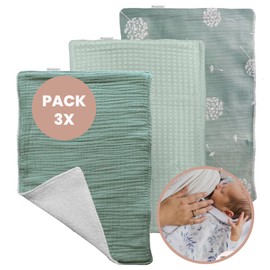 MIMUSELINA Burp Cloths Baby Muslin Cloth Baby Muslin Cloths 3 Nursing Cloths Terry Cloth 100% Cotton 30 x 21 cm, breeze