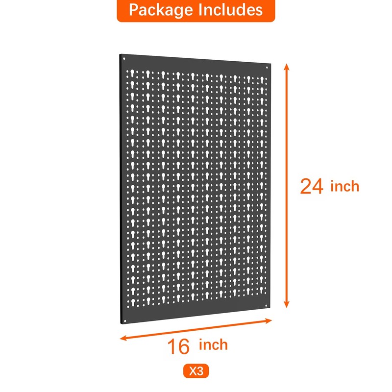 TORACK 3Pcs Metal Pegboard Panels for Garage Wall Utility Tools