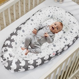 LLAZZ Baby Lounger for Newborn, Baby Nest Cribs Cover Co Sleeping Bed for Girls Boys Babies Essentials, Soft Breathable Portable Infant Floor Lounger for Home and Travel (Gray Elephant)