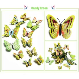 RENUIS 24PCS Butterfly Wall Decals,3D Butterfly Wall Stickers Decor Art Decorations Removable Mural Stickers Butterfly Decorations for Home Room Art Bedroom Nursery Party Decor (Candy Green)