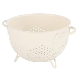 Metal Colander 5 Quart Powder Coated Self-draining Metal Strainer with Base,Kitchen Pasta Fruit Vegetable Basket with Double Handles (Cream)