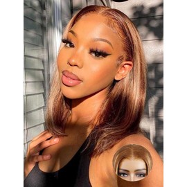 ORIGINAL QUEEN OQ Hair Glueless Wigs Human Hair 5x7 Bob Straight Wigs for Women Highlight Blonde Wear and Go Short Bob Wigs Pre Plucked Pre Cut Pre Bleached 4/27 Color 16Inch